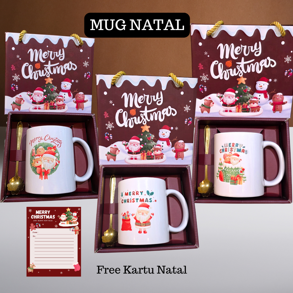 Mug Natal Keramik Set Premium / Hampers Natal Mug Set