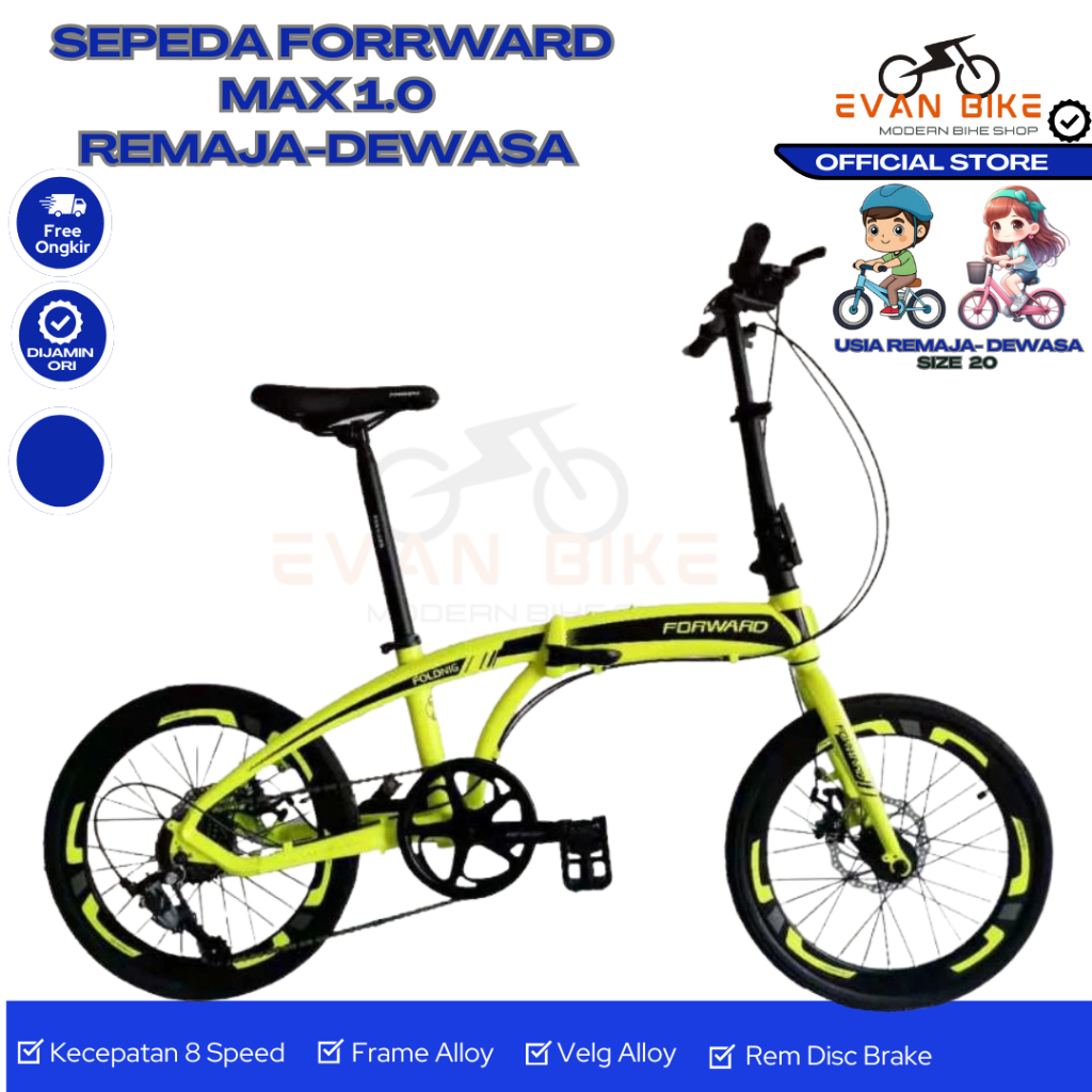 Sepeda Lipat alloy 20" FORWARD MAX frame alloy - 8 speed - Rem disc brake new MODEL