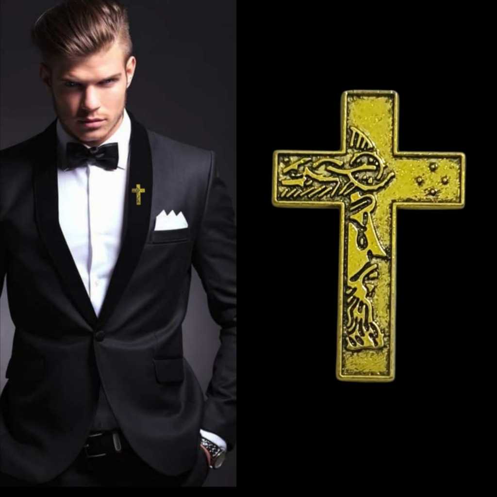 Metal Gold Cross Pin Bros Jas Kameja Tuxedo Salib Pria Mens Warna Emas