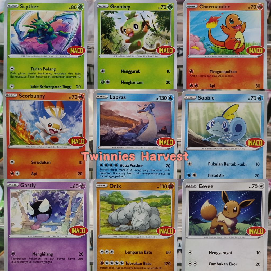 Kartu TCG Pokemon Indonesia Promo INACO 2021 Sword & Shield Trading Card Game : Charmander, Eevee, G