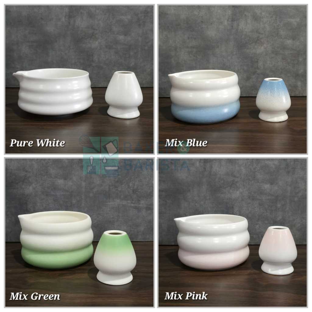 Ceramic matcha bowl and whisk stand set Mix color artisan matcha tools chasen keramik alat