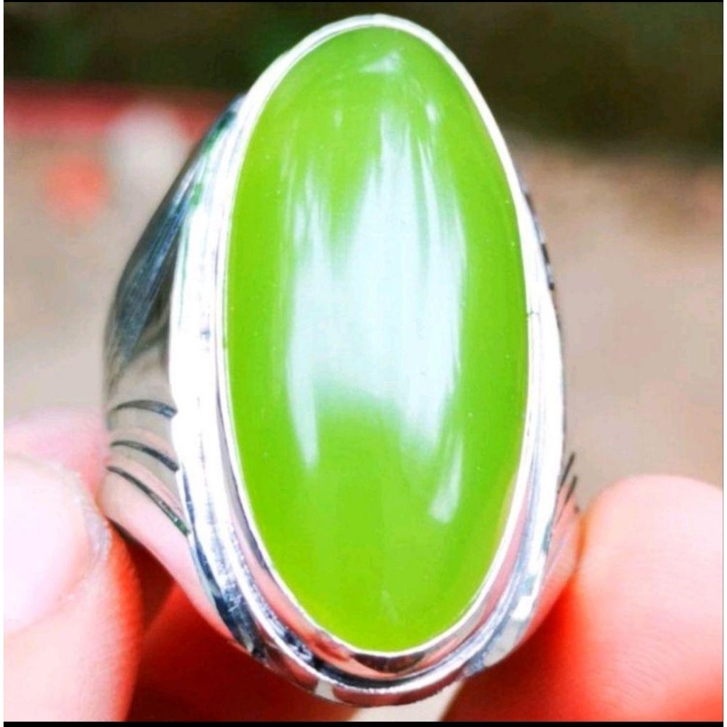 cincin batu akik hijau sungai dareh pandan natural ring monel