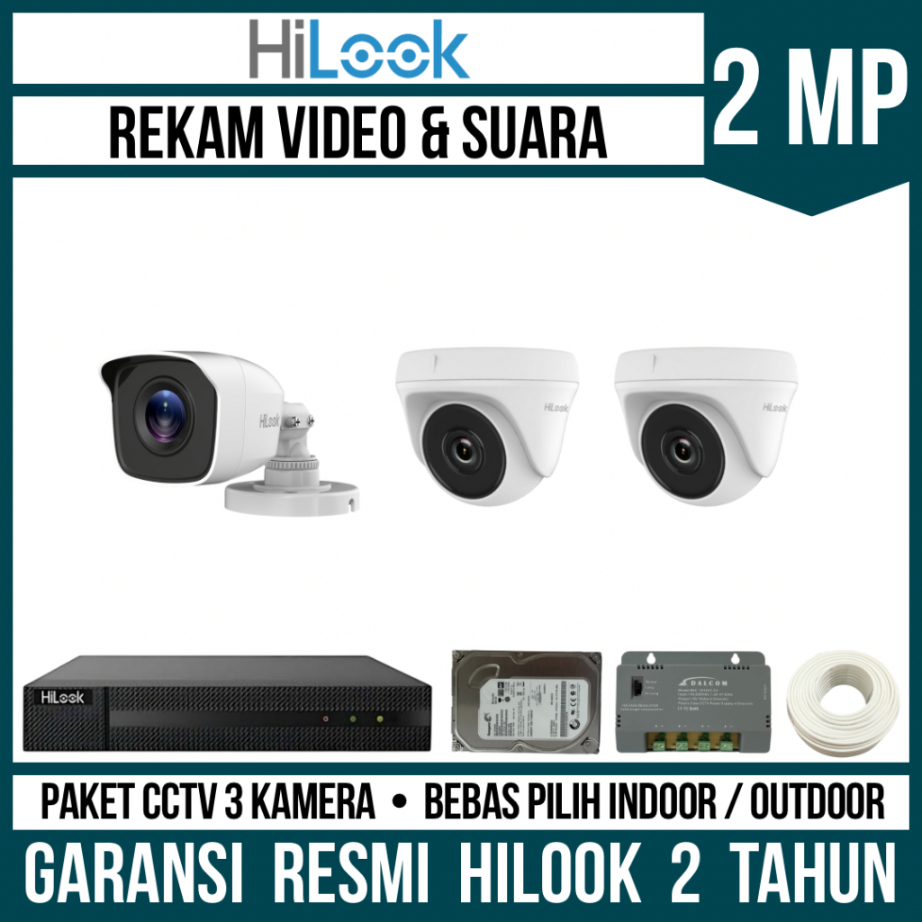 PAKET CCTV HILOOK 2MP 4 CHANNEL 3 CAMERA KAMERA CCTV TURBO HD