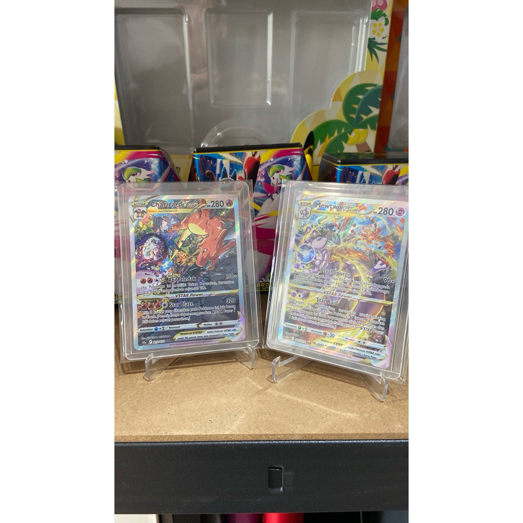Charizard vstar dan Mewtwo vstar SAR Kartu Pokemon Indonesia TCG Vstar Semesta Universe