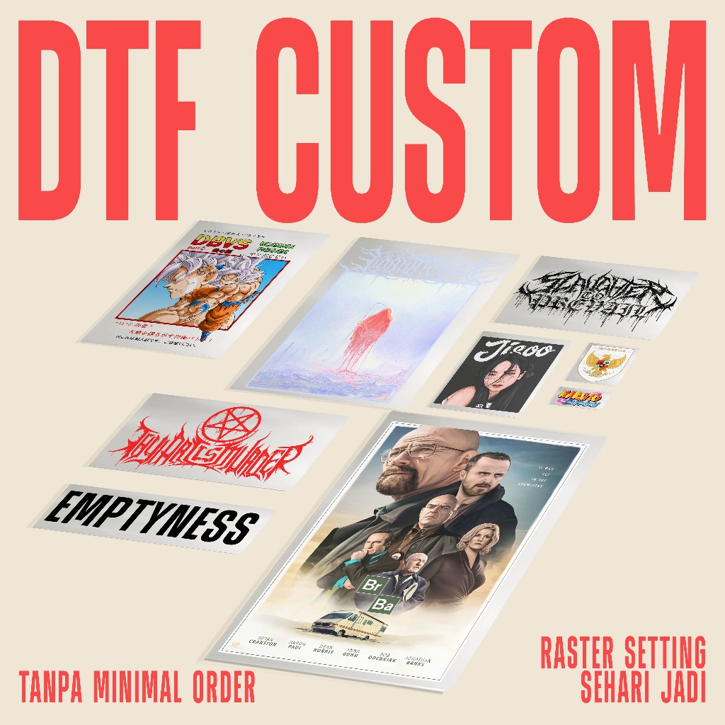 Custom DTF Sablon Satuan Sablon Ukuran A3 A4 A5 A6 A7 Custom Sablon Kaos Sablon Setrika