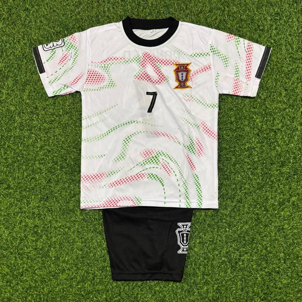 Setelan Baju Bola Anak Portugal Putih Terbaru Anak Usia 1-14 Tahun - Jersey Bola Anak Al nassr Putih