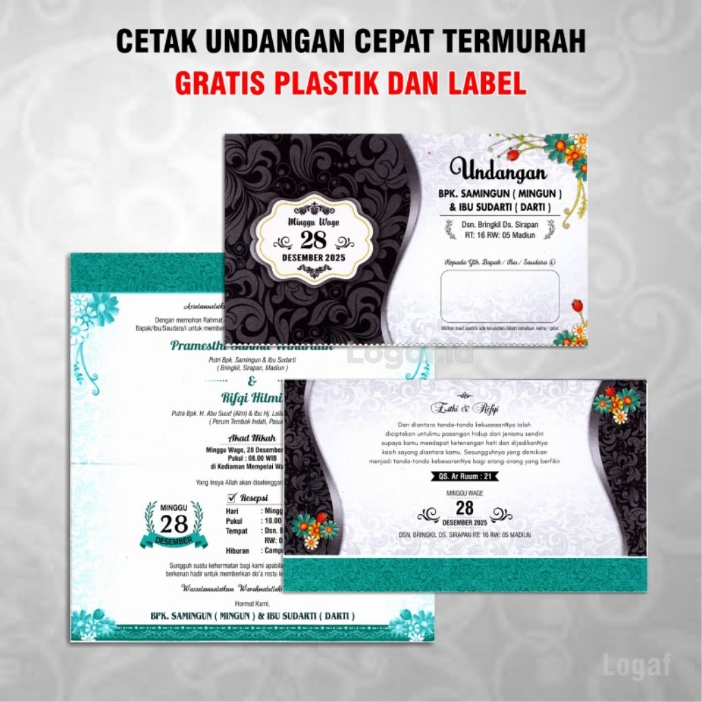 Cetak Undangan Wedding Orang Tua Simpel Hitam Putih Kediri Tulungagung Sidoarjo Madura