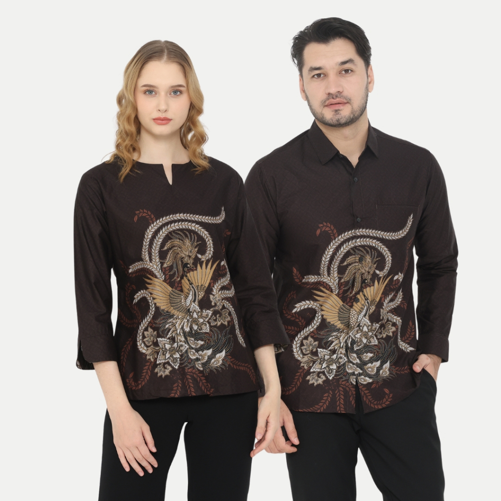 Dancus Batik Couple Atasan Batik Pria dan Wanita Warna Coklat OLR307