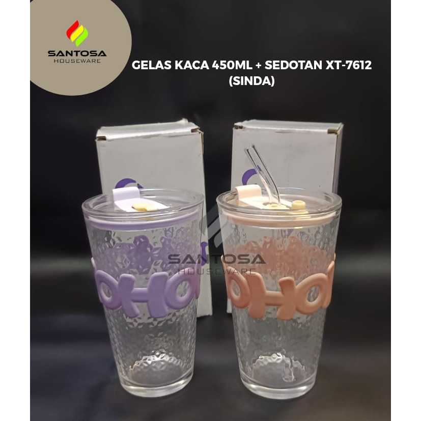 Gelas Kaca 450ml + Sedotan XT-7612 (Sinda)