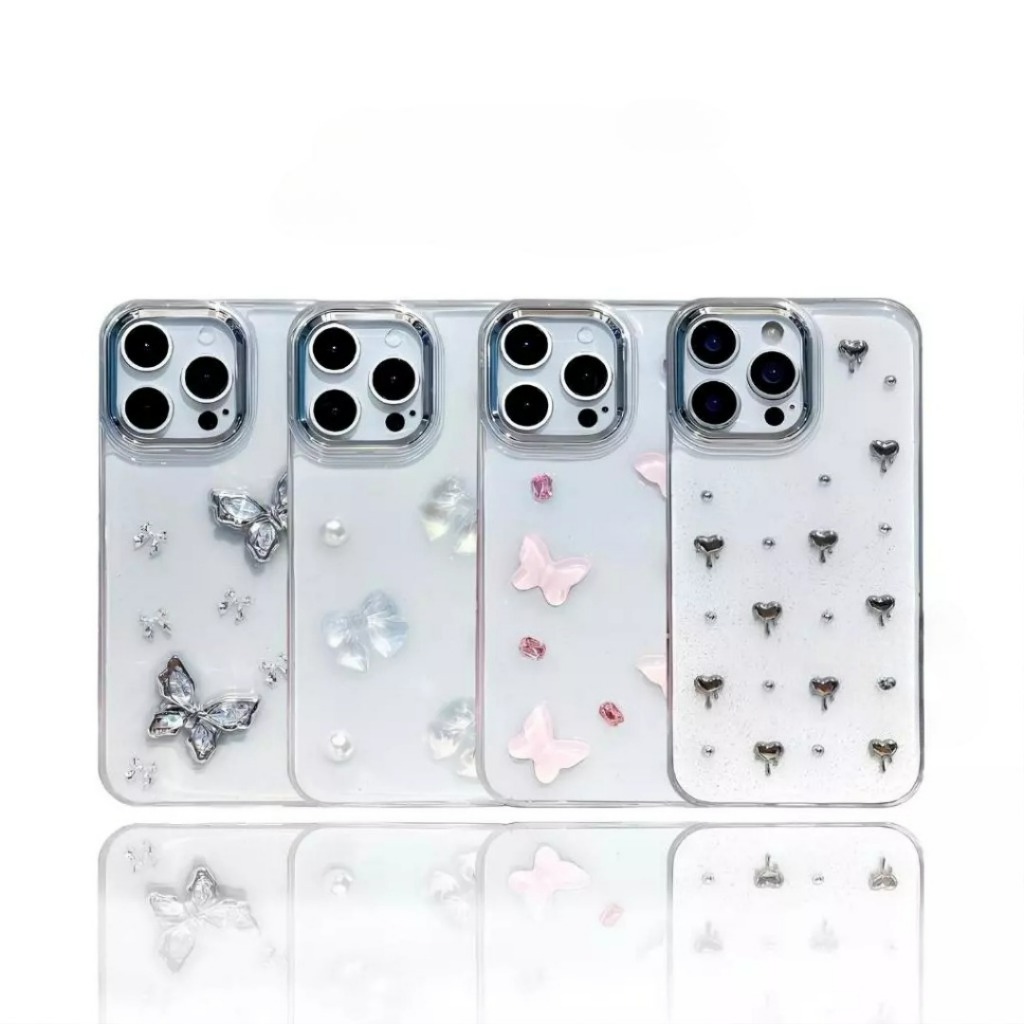 ORION - Case Iphone LUX 3D Silver 4 Motif Clear Glitter - Hardcase/Case Hp Compatible For Iphone XR 
