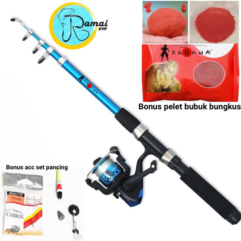 Paket Joran Pancing Antena Carbon Kagawa Antena lengkap Pelet tegek Reel Pancing Putar Rill