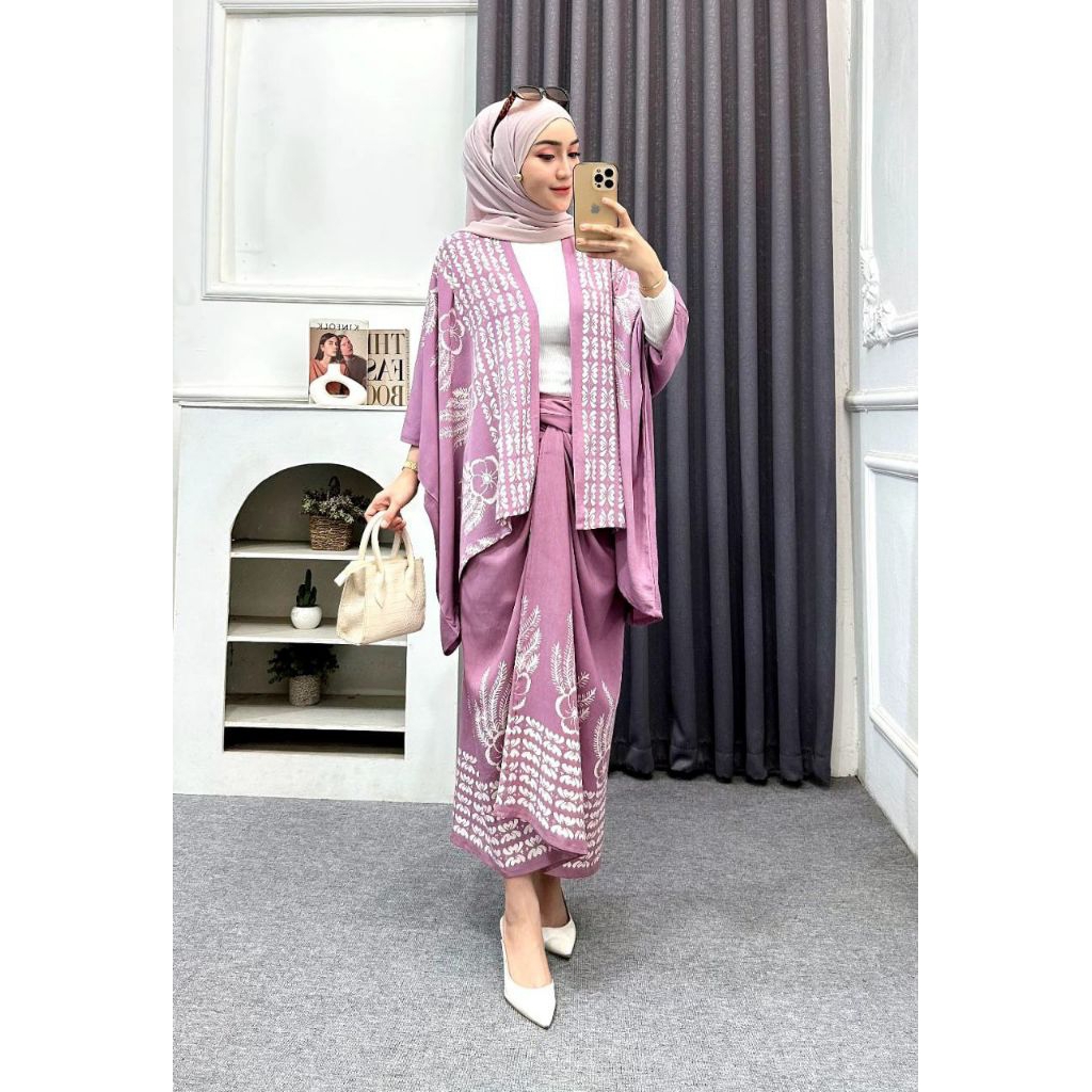 Set Outer Rok Lilit Rayon Batik Cap/Setelan Outfit Kondangan Kekinian/Outer Batik Rok Lilit Batik