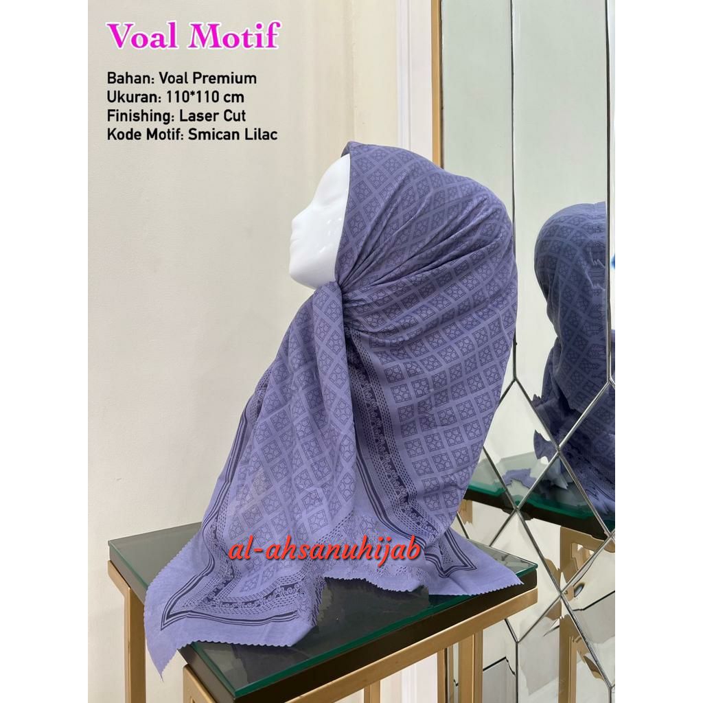 HIJAB SEGI EMPAT MOTIF SMICAN LILAC VOAL PREMIUM