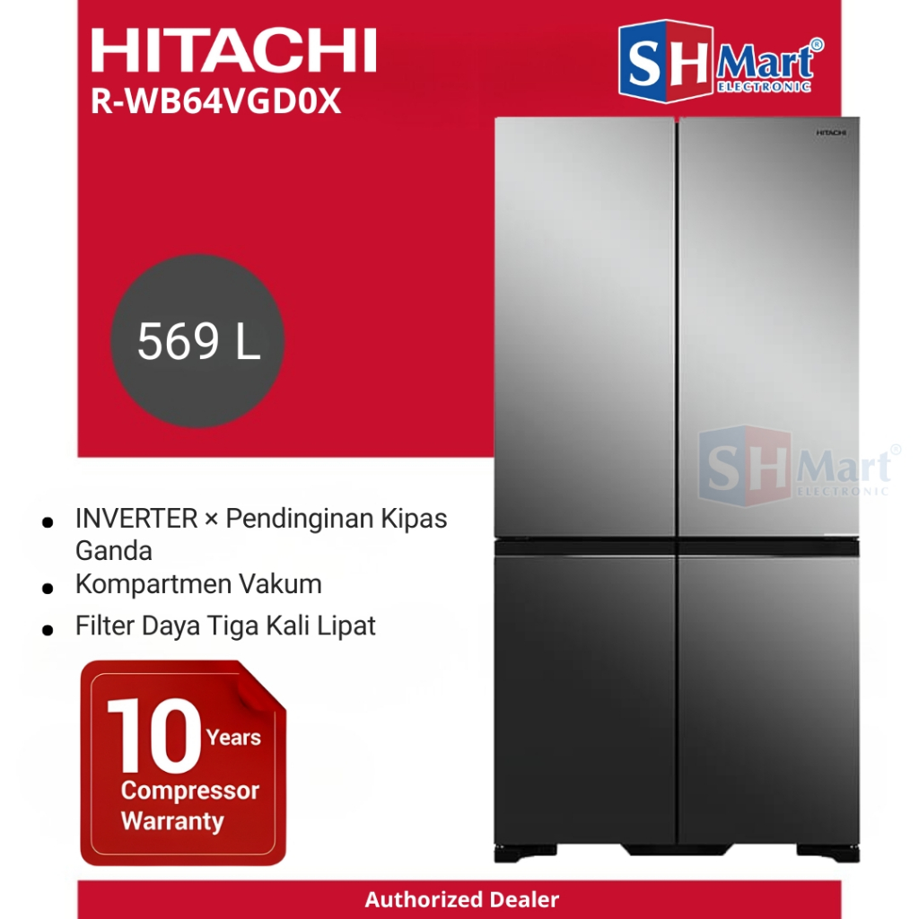 Hitachi Kulkas 4 Pintu 569 Liter Inverter RWB64VGD0X MIRROR
