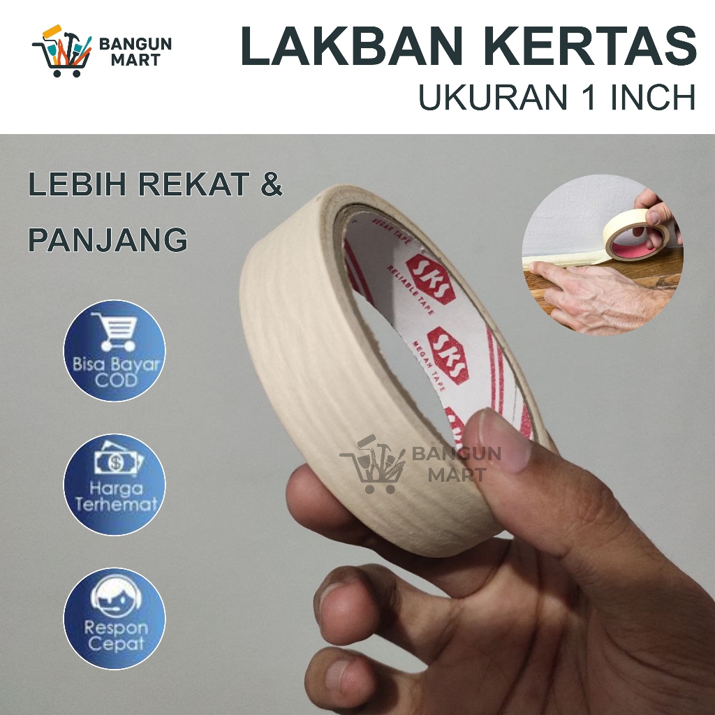 Masking Tape 1 inch l Lakban Kertas l Kertas Lem l Solasi l Isolatip / SKS ORIGINAL KUAT MURAH / Lak