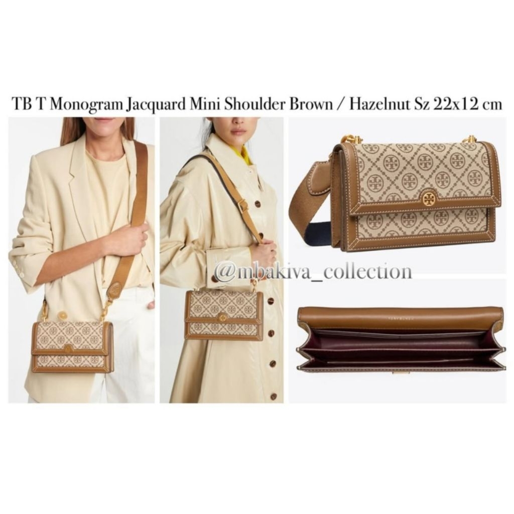 TB T Monogram Jacquard Mini Shoulder Brown/Hazelnut