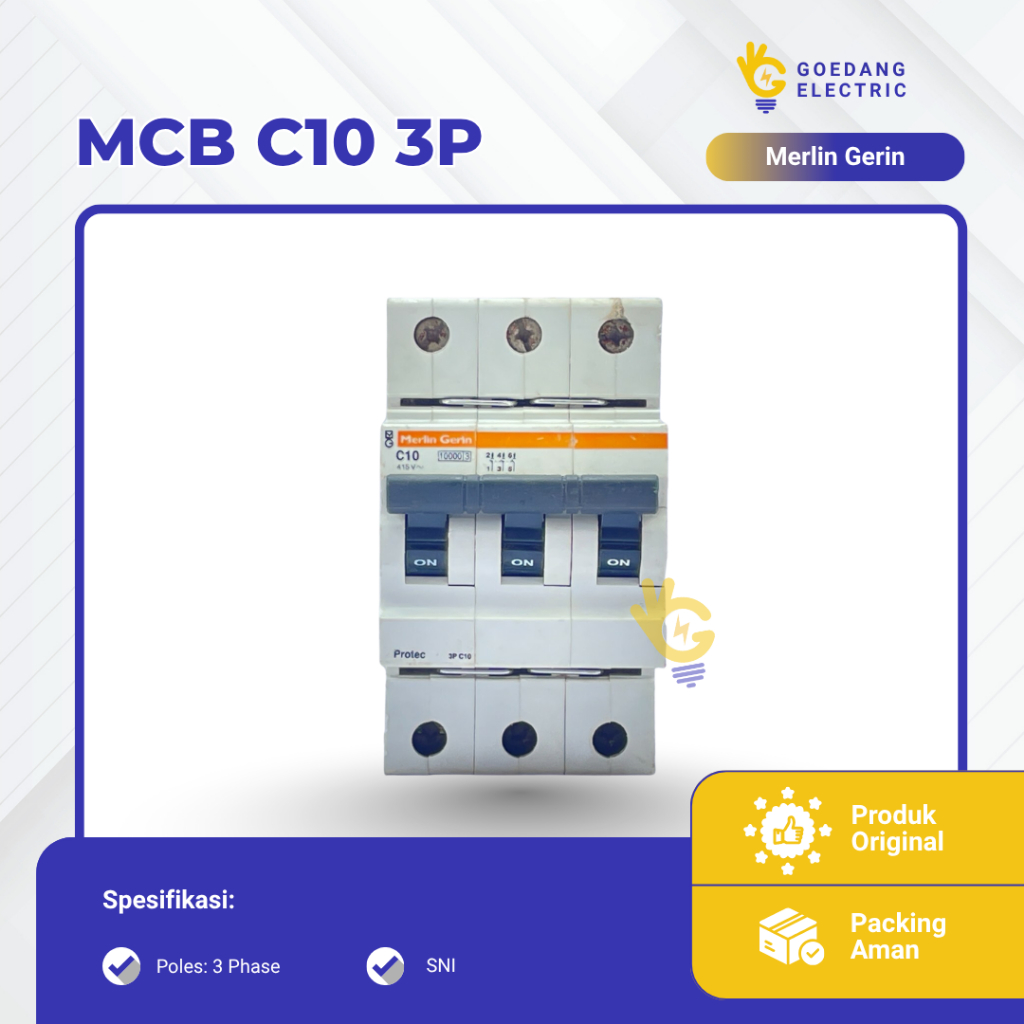 MCB Merlin Gerin C10 4.5kA 10 Ampere 3 Phase 3P Asli Miniature Circuit Breaker