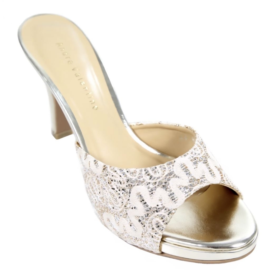 ANDRE Valentino 7 cm Heels Sandals with Lace Pattern and metallic heels warna Gold size 35 Original 