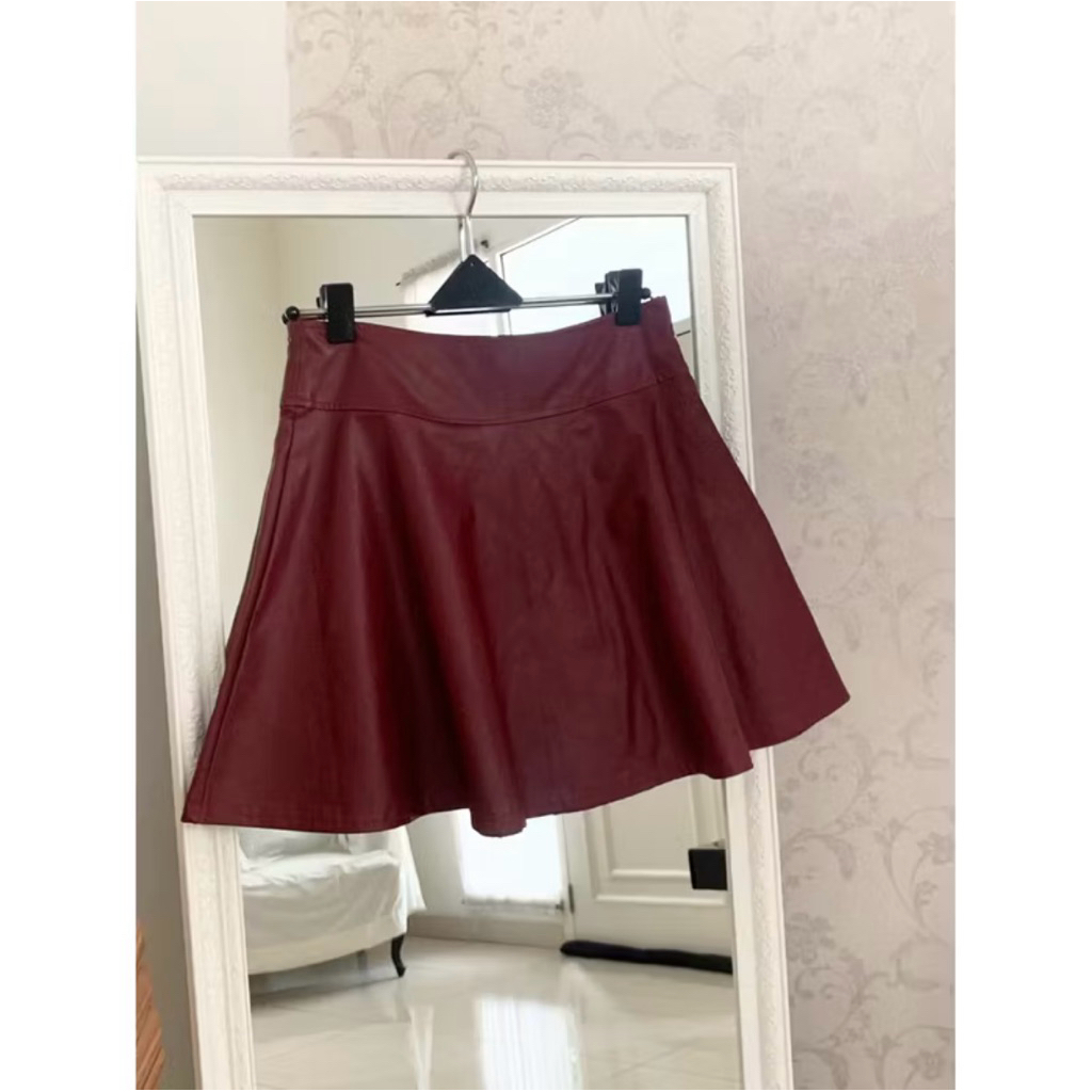 Red maroon leather skirt rok wanita merah maroon kulit