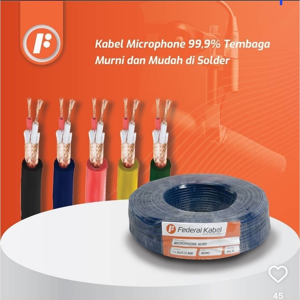 Kabel Mic Stereo FEDERAL Roll 100M Tembaga Murni Original Kabel Mic 1 Roll 100Meter Original