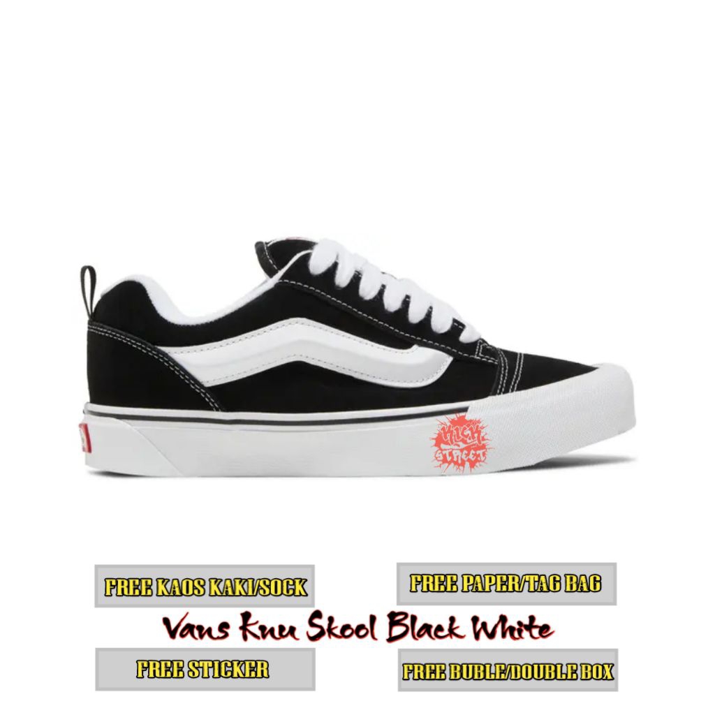 Sepatu Casual Pria Wanita Vans Knu Skool Black White 100% Original BRAND NEW