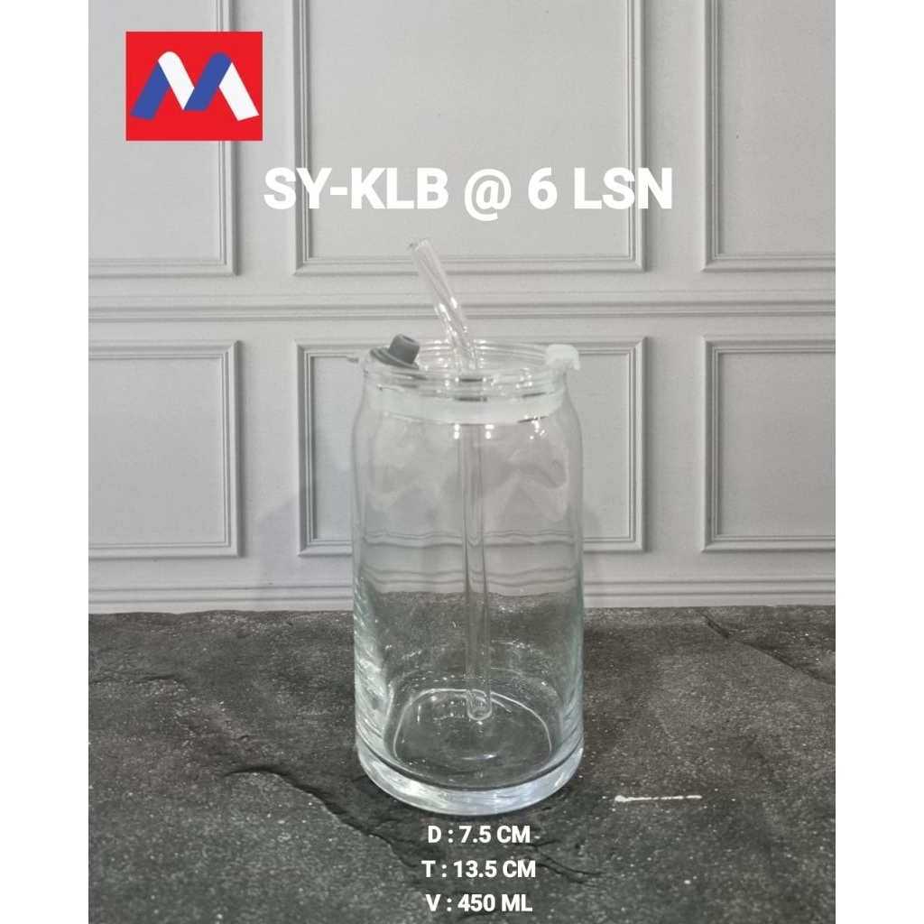 Gelas tumbler kaca aesthetic dengan free sedotan kaca 450ml / mug lucu estetik