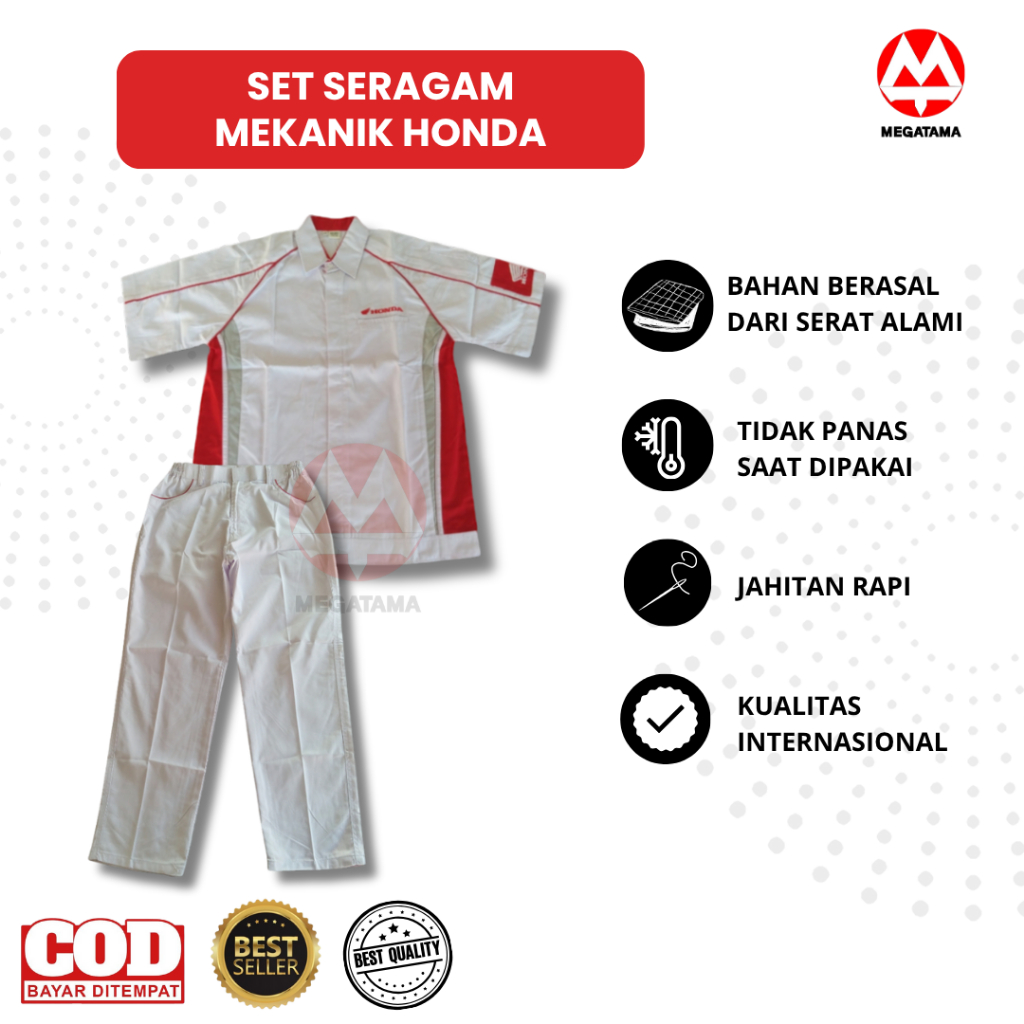 Seragam Mekanik Honda | Baju Celana Mekanik | Baju Mekanik | Celana Mekanik | Seragam Bengkel Putih