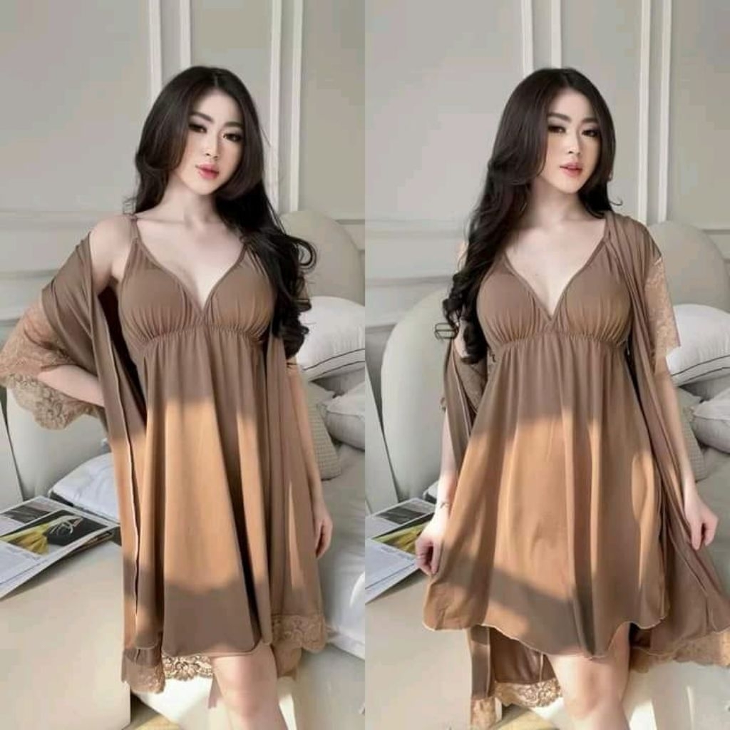 lingerie kimono sleep wear dress premium spandek wanita dewas