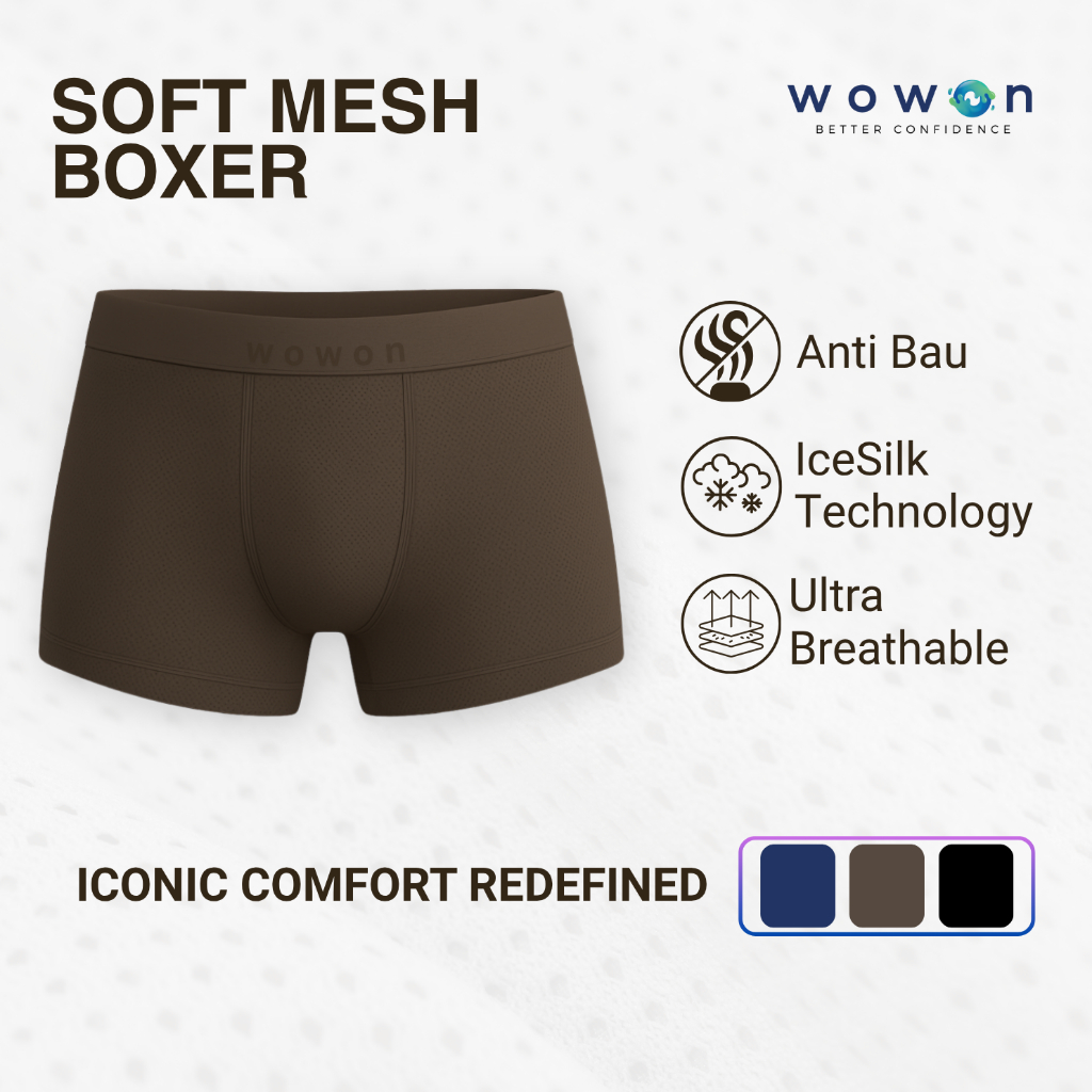 Wowon Men Boxer - 3 Pcs - Celana Dalam Pria - Soft Mesh Boxer Berkualitas