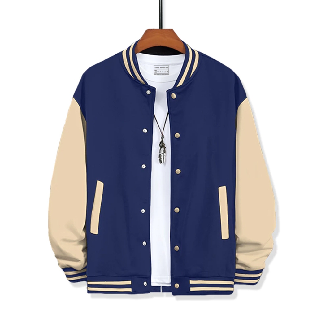 Rainstyle - Jaket Varsity Polos Navy Krem Unisex