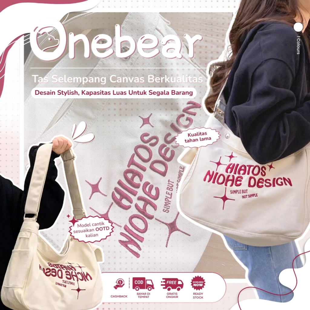 Onebear ready import tas slempang fashion tas wanita selempang bahan kanvas tas wanita selempang leb