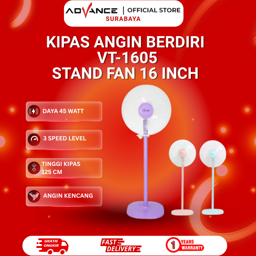 Kipas Angin ADVANCE VT-1605 / VT1605 Kipas Angin Berdiri