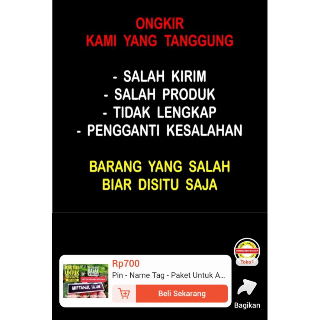Penggantian, Tanggung Jawab, Produk Cacat Oleh Kesalahan Kami(Bukan Kesalahan Jasa Paket) Salah Kiri