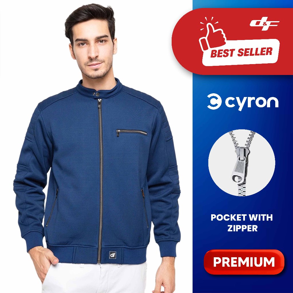 d&f CVC Jaket pria bomber cut & sewn - Navy