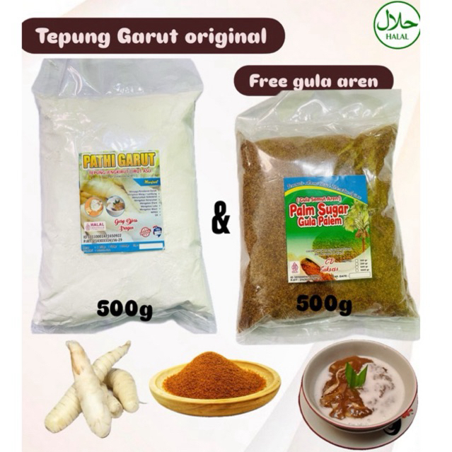 Tepung Pati Garut Asli 500 gram dan Gula Aren bubuk 500 gram | pati garut | palm sugar | gula semut 