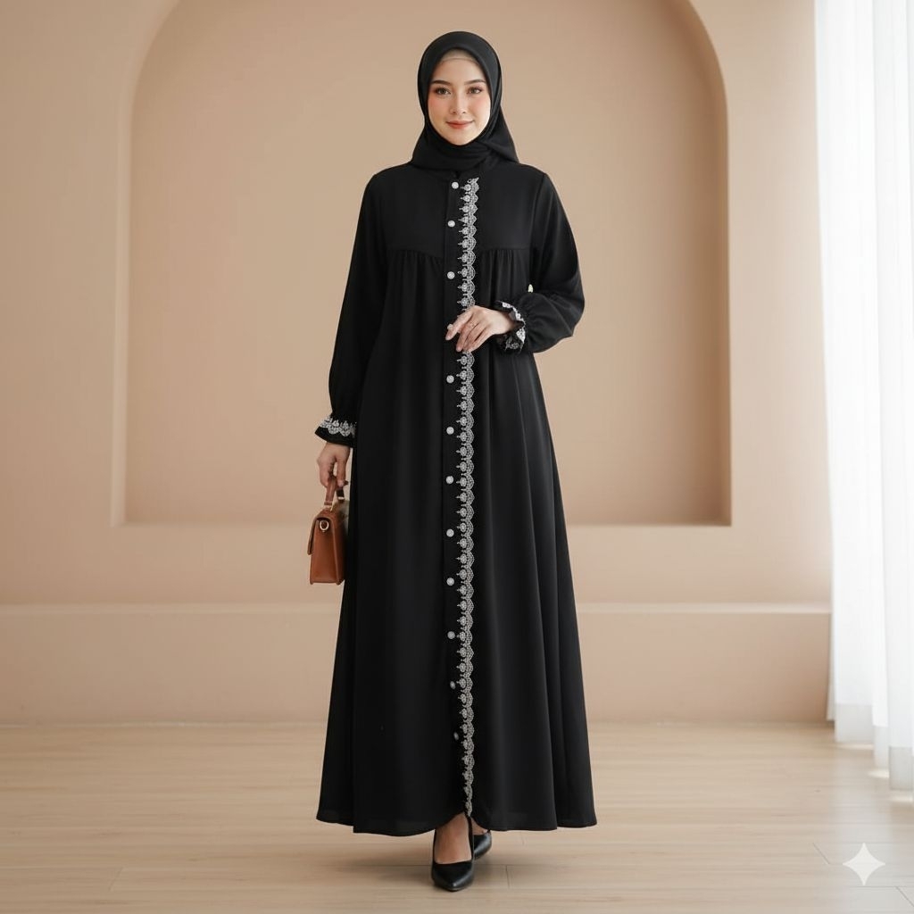 GAMIS ABAYA HITAM JETBLACK TERBARU SIZE STANDAR JUMBO S-XXL// BAJU GAMIS WANITA MUSLIM TERBARU 2024 