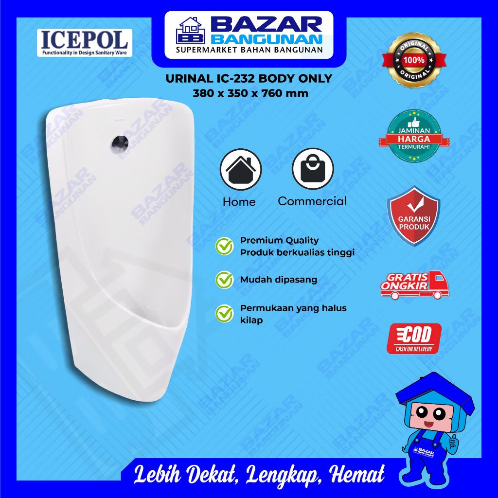 Icepol - Urinal Urinoir Closet Kloset Toilet Pria Berdiri Muslim IC 232 IC232 White Putih Toto Oulu