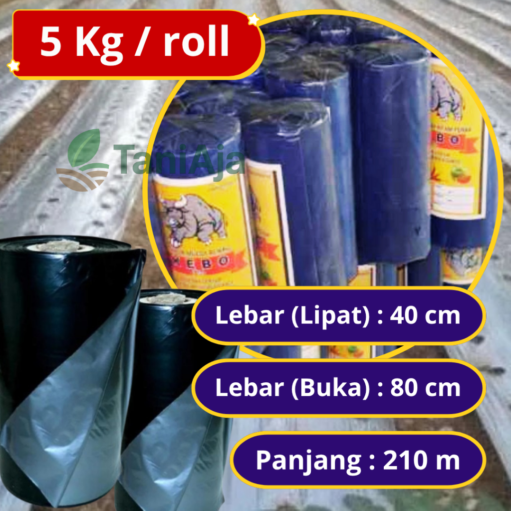Plastik Mulsa Hitam Perak Cap Kebo 40cm/80cm x 210m 5Kg – Mulsa Pertanian Kuat & Tahan Cuaca