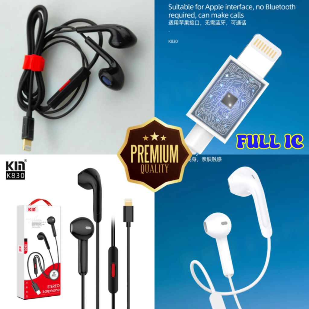 KIN K830 Earphone Lightning FULL IC - Headset Kabel Stereo HiFi untuk iPhone/iPad - No Bluetooth Req