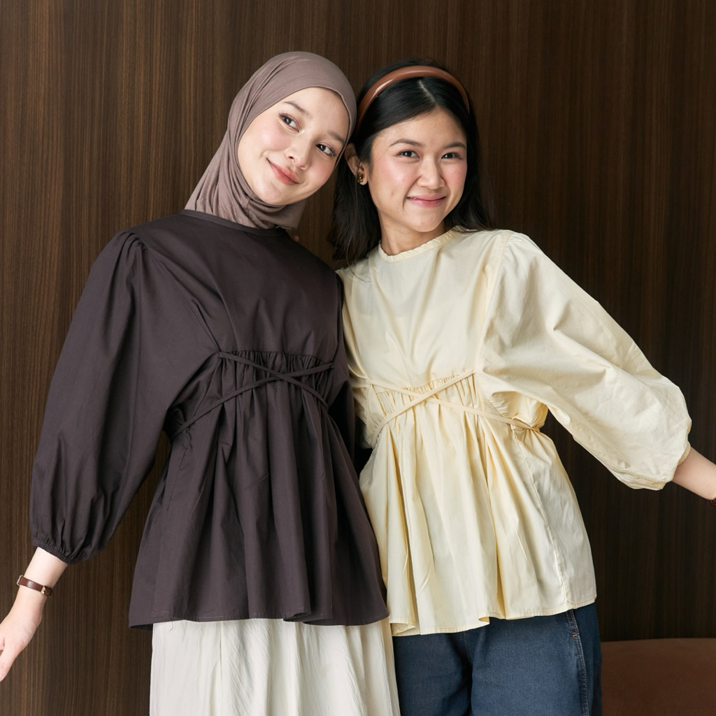 MYMINOLS Lumi Balloon Blouse | Blouse Wanita Flowy & Flattering Fit | Adem & Nyaman | Atasan Kerja E