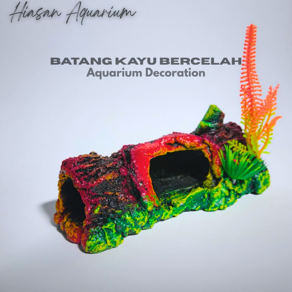 Hiasan Aquarium Dekorasi Ornamen Aquascape Model Kayu Bercelah Tempat Sembunyi Ikan kecil
