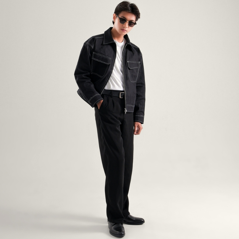 NOHAKU – Velden Denim Boxy Double Zip Jacket Black