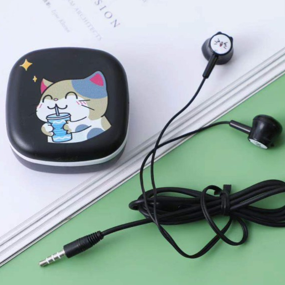 [YQX-3] Headset Earphone Motif KUCING Lucu / Wadah Earphone Karakter / Tempat Headset Kartun KUCING