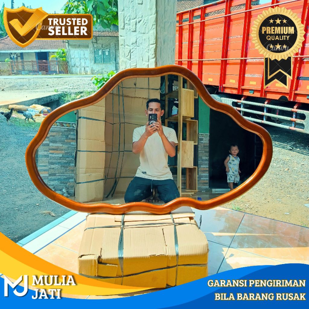 [Mulia Jati] Cermin Dinding Bentuk Abstrak Kayu Jati Cermin Dinding Kayu Jati Abstrak Aesthetic
