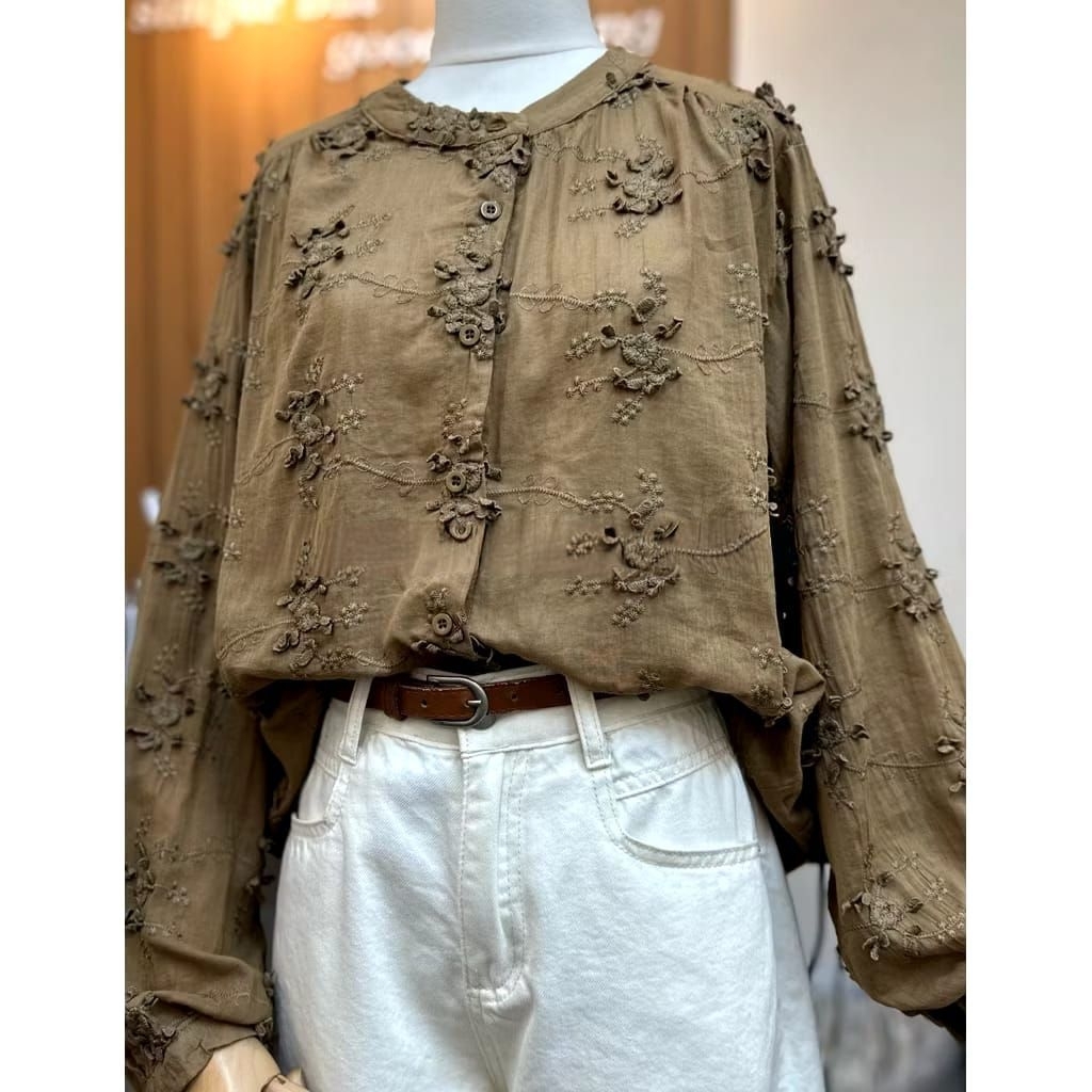 Blouse Katun Silk Bordir Timbul Red Apple