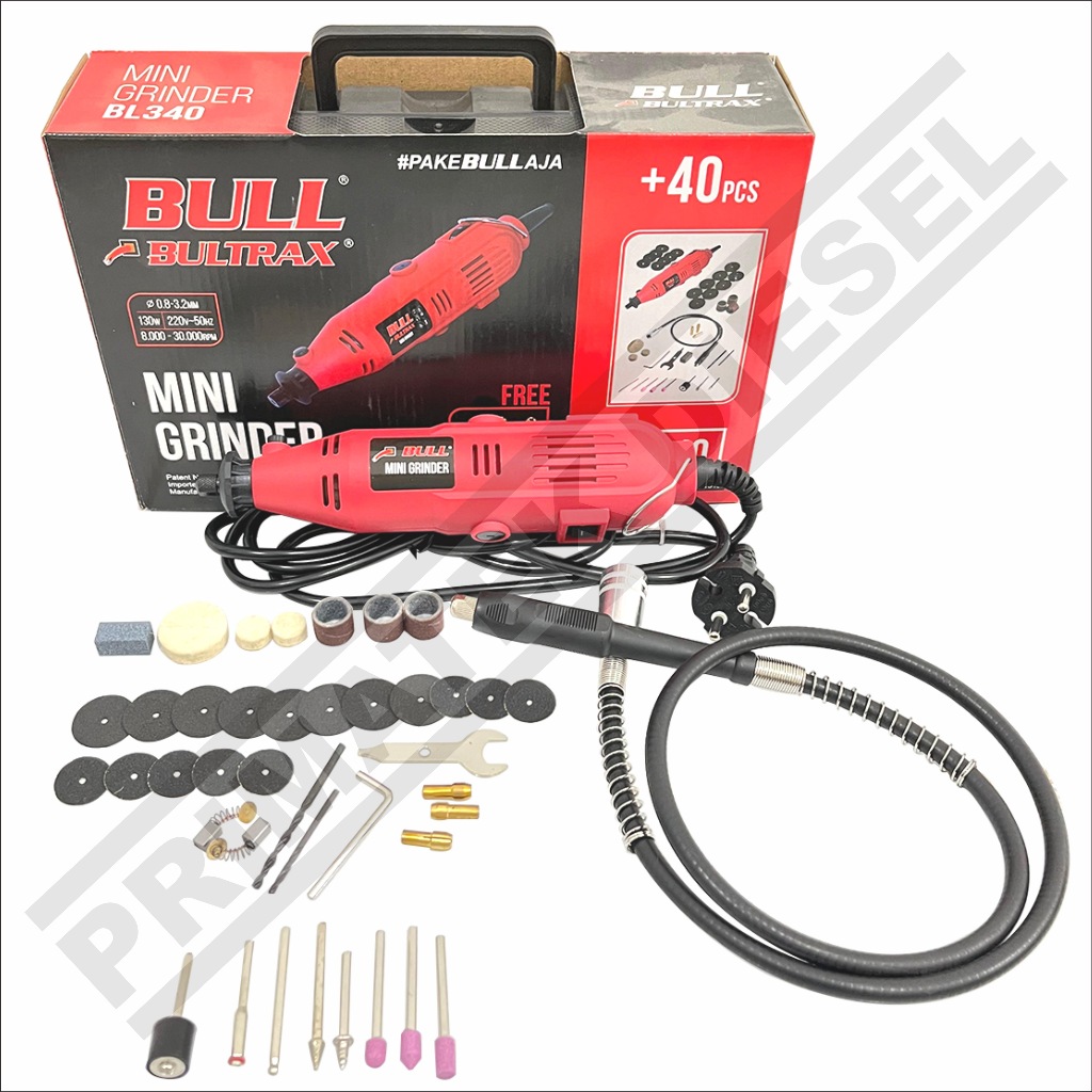 (BULL BL-340) Mesin Mini Die Grinder BULL BL340 / Mini Die Grinder Variable Speed 130 Watt SET 40 Pc