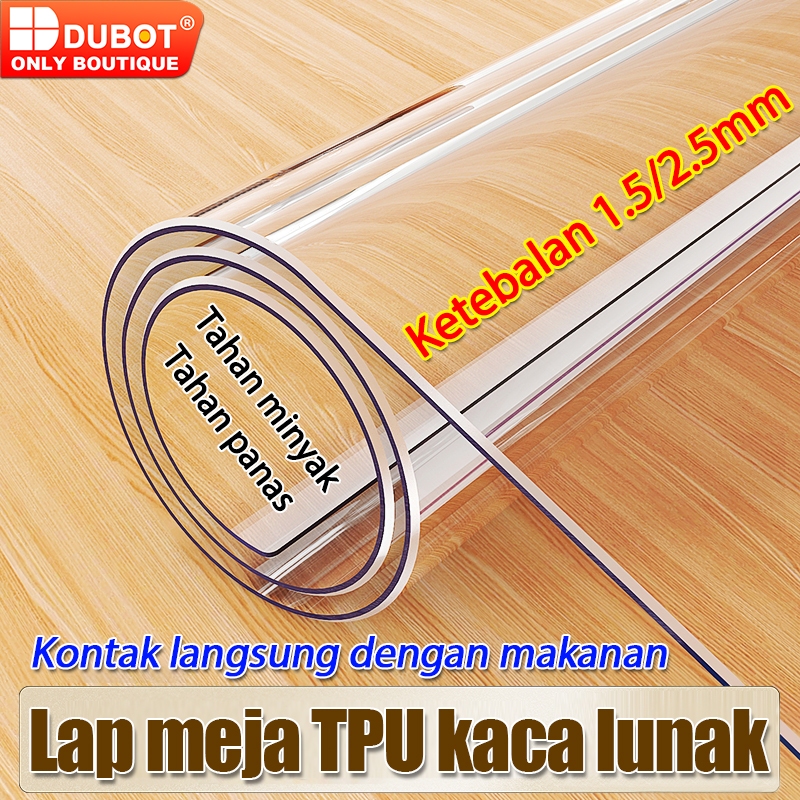 DUBOT Taplak Meja Transparan Bahan Mika Plastik Taplak Meja Makan PVC Transparan -Tebal 1.5/2.5mm