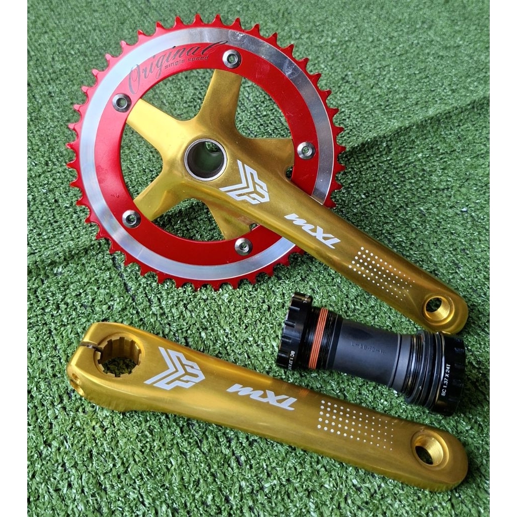 Crankset MXL AZ7 Chainring Original Single Speed 44T Hollowtech2 Alloy Fixie BMX Gold Red New