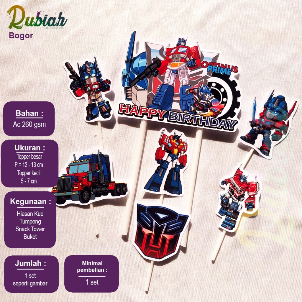 Topper cake Karakter Optimus Prime Transformer Hiasan Kue Ulang Tahun / Snack Tower / Tumpeng / Buke