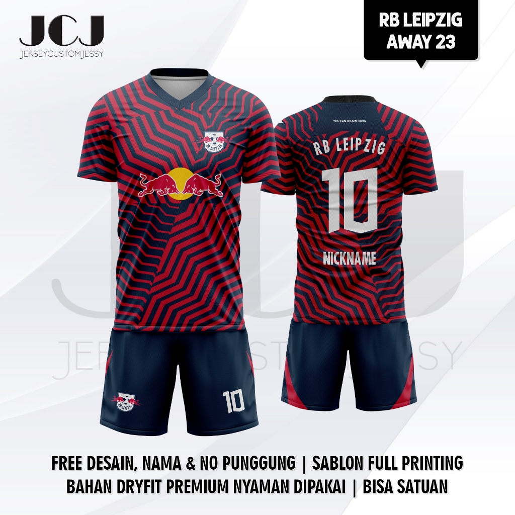 JERSEY BOLA RB LEIPZIG AWAY 23 PENDEK Free Custom Nama dan No Punggung Full Printing